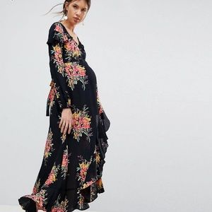 ASOS maternity black floral wrap dress